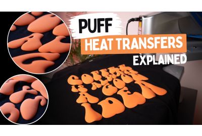 Close-up of a raised Puff Heat Transfer design on custom clothing, showcasing the textured 3D finish created during heat press application.